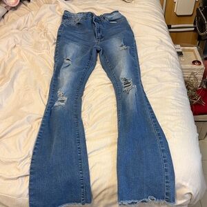 Flared Classic Blue Distressed Women Jeans